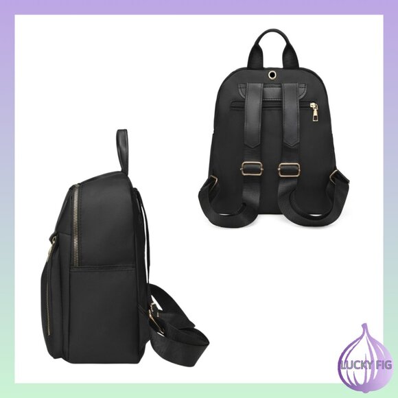 Chic Black Leatherette Multi-Function Backpack with Gold-Tone Accents - Picture 4 of 4